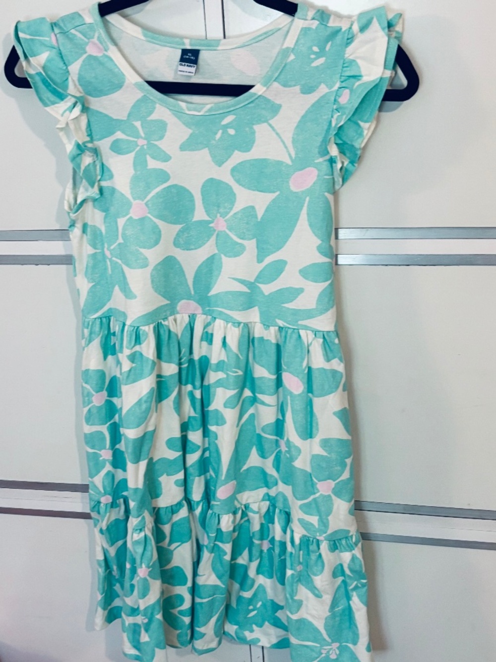 Old Navy PrintedTiered Flutter Sleeves Girls Swing Dress Sz XL (14/16)
